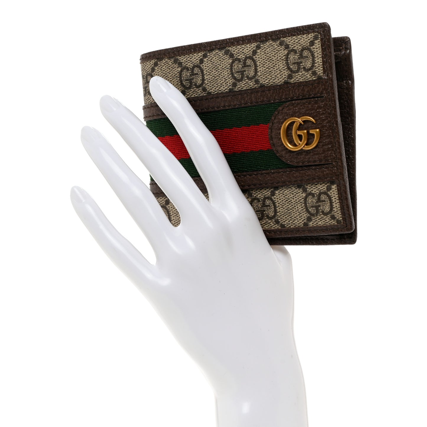 GG Supreme Monogram Web Mens Ophidia Bi-Fold Coin Wallet Beige New Acero