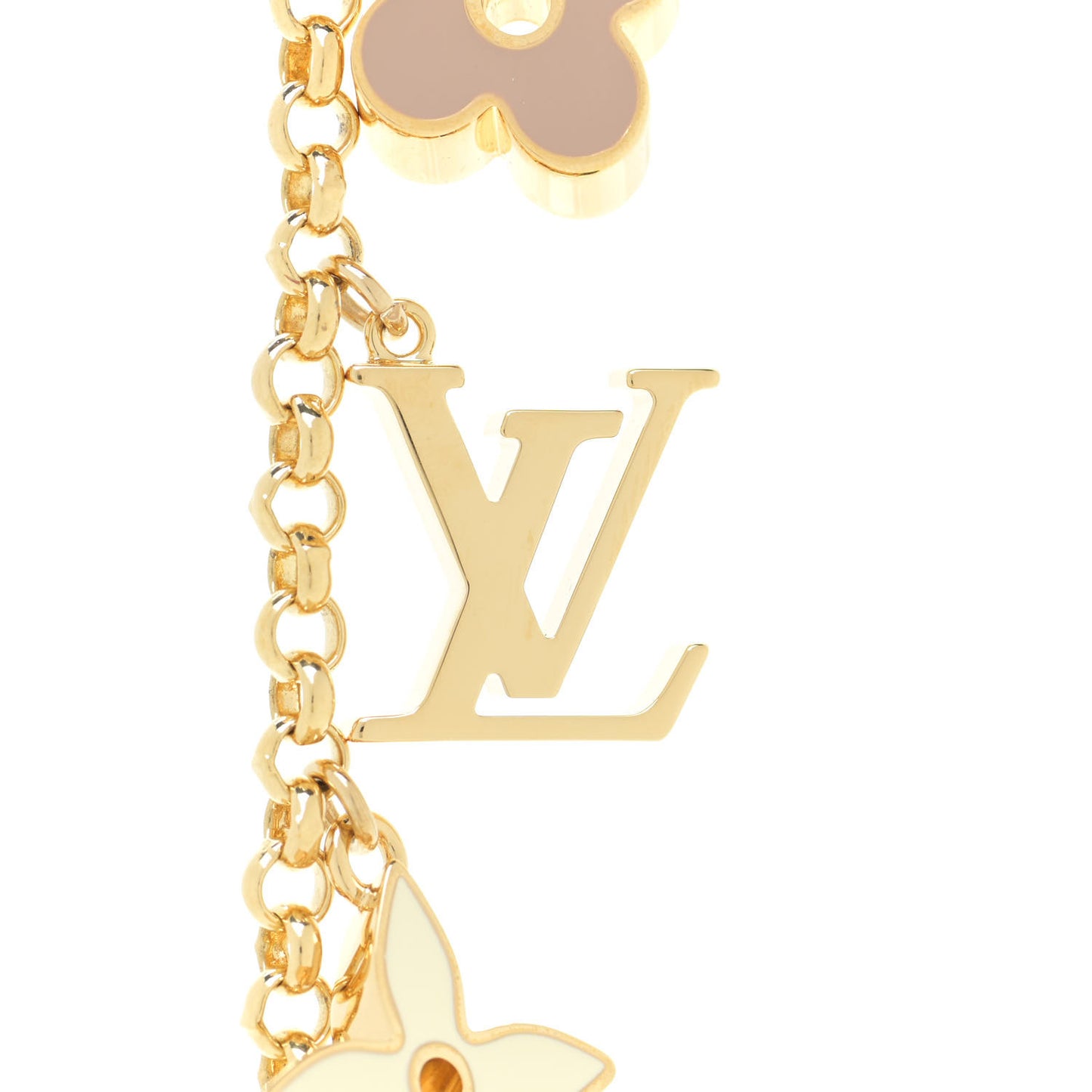 Brass Enamel Fleur De Monogram Bag Charm Chain Gold