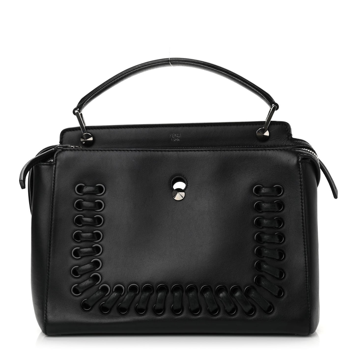 Vitello Baltico Dolce Shiny Nappa Lace Up DotCom Satchel Black Blue