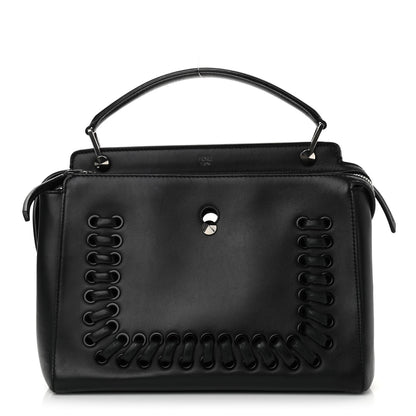 Fendi Vitello Baltico Dolce Shiny Nappa Lace Up DotCom Satchel Black Blue 1 of 11