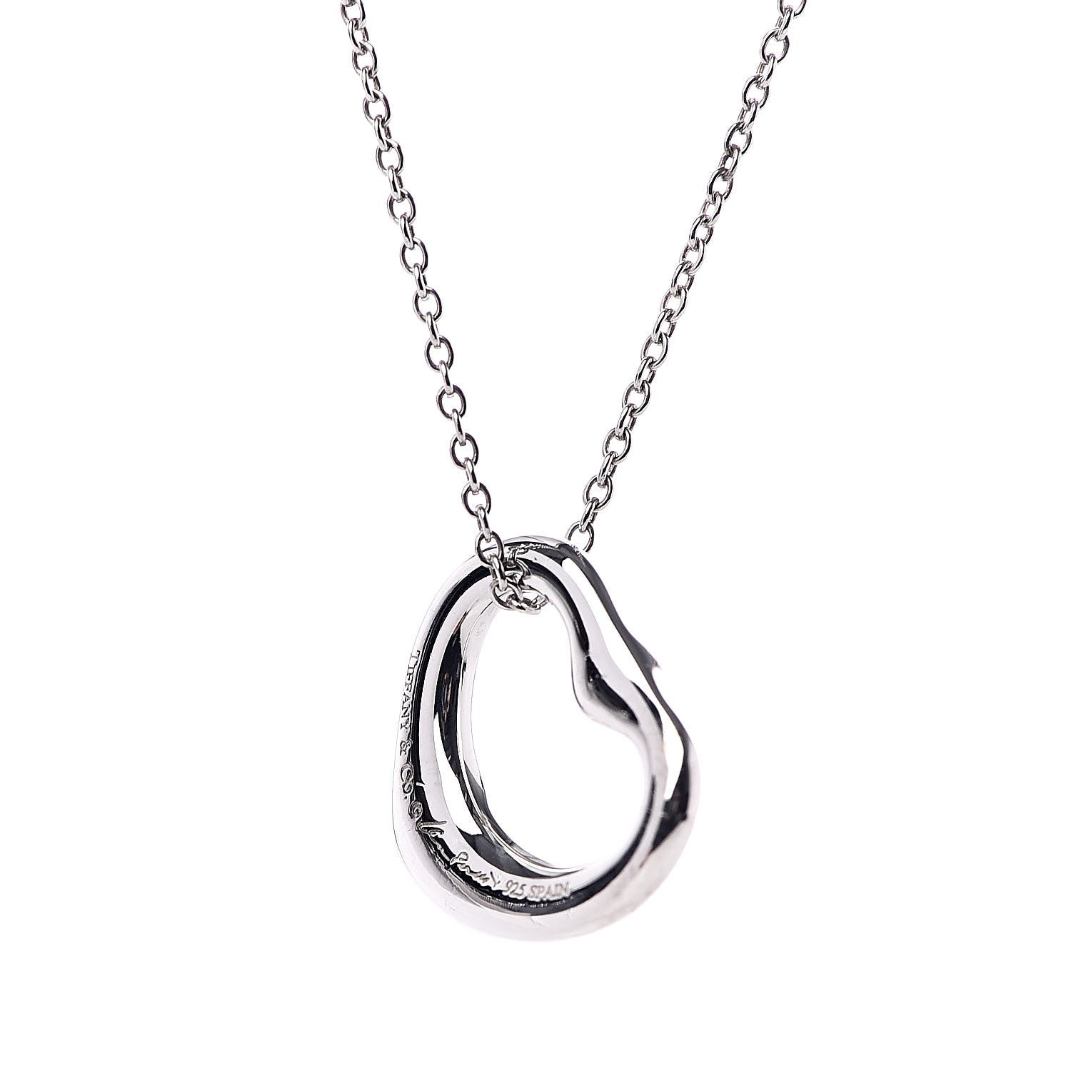 Tiffany Sterling Silver Pink Sapphire Elsa Peretti 16mm Open Heart Pendant Necklace 5 of 8