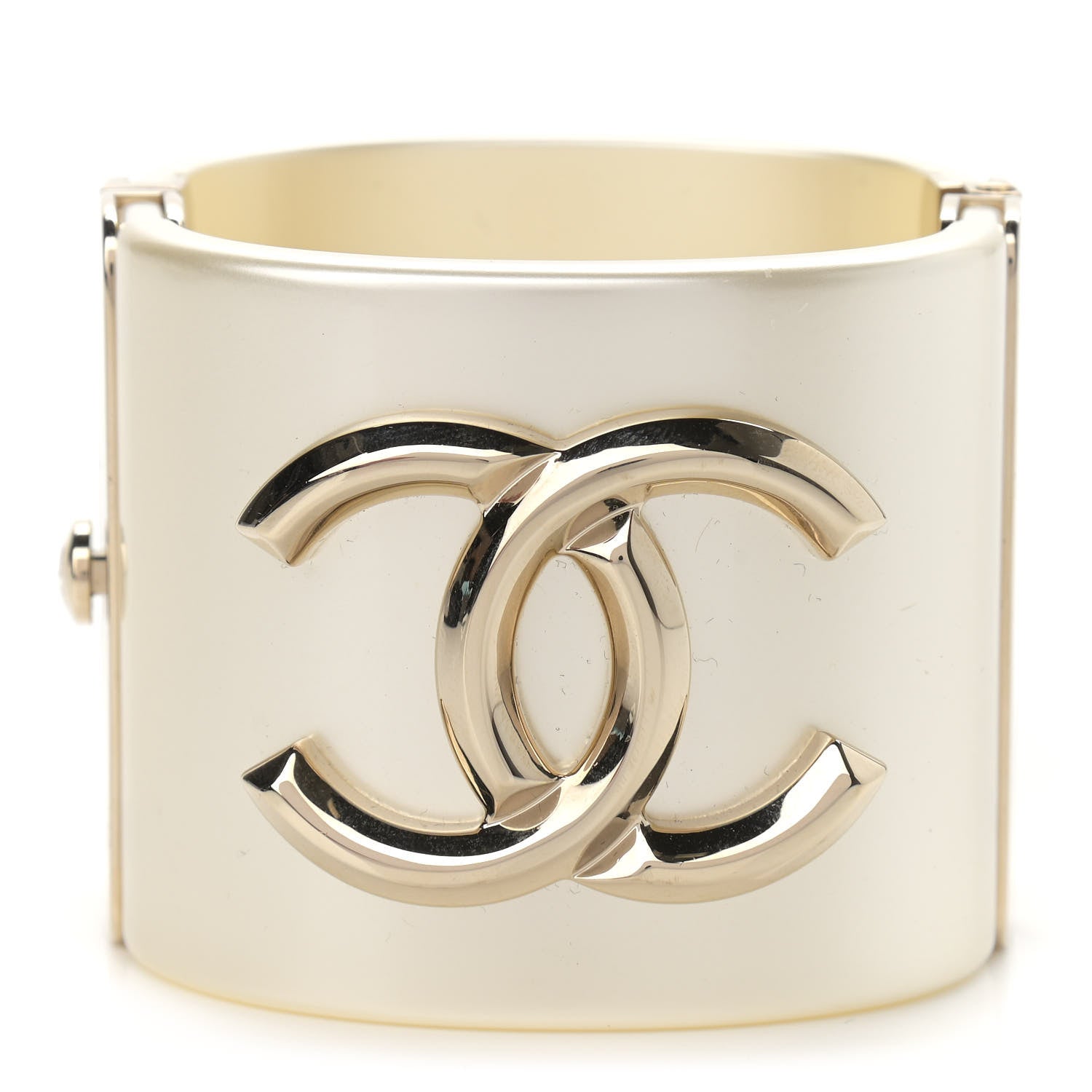 Chanel Resin CC Cuff Pearly White Gold 1 of 4