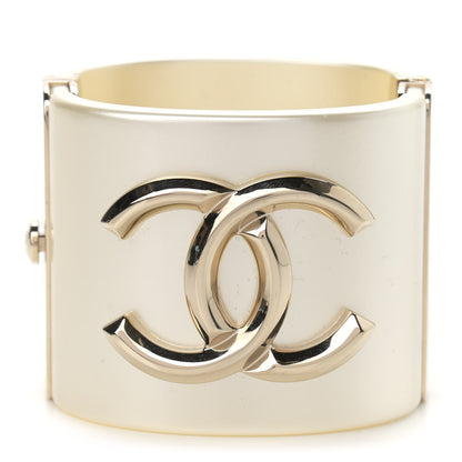 Chanel Resin CC Cuff Pearly White Gold 1 of 4