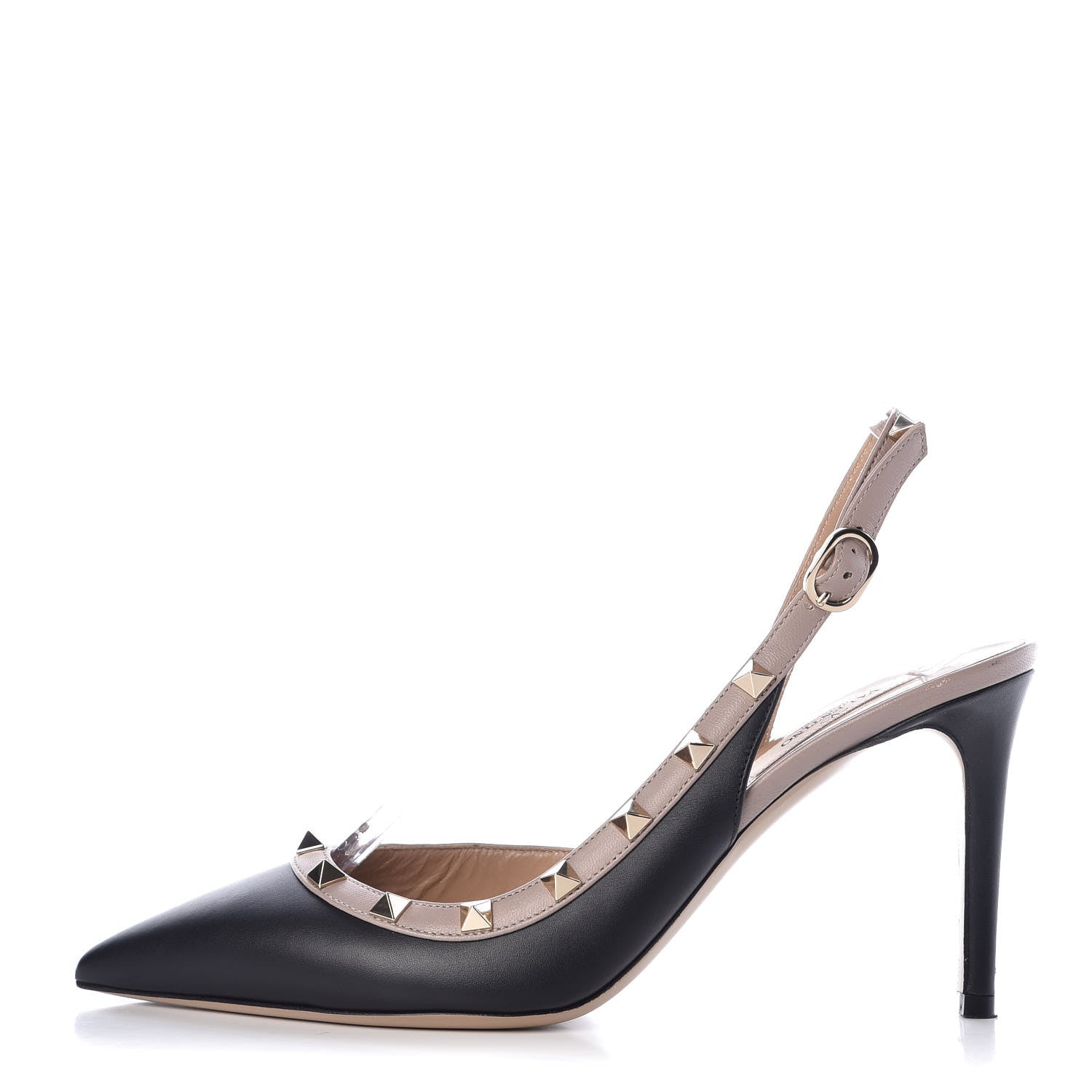 Valentino Garavani Nappa Rockstud Half D'Orsay Slingback 85mm Pumps 38.5 Black Poudre 1 of 9