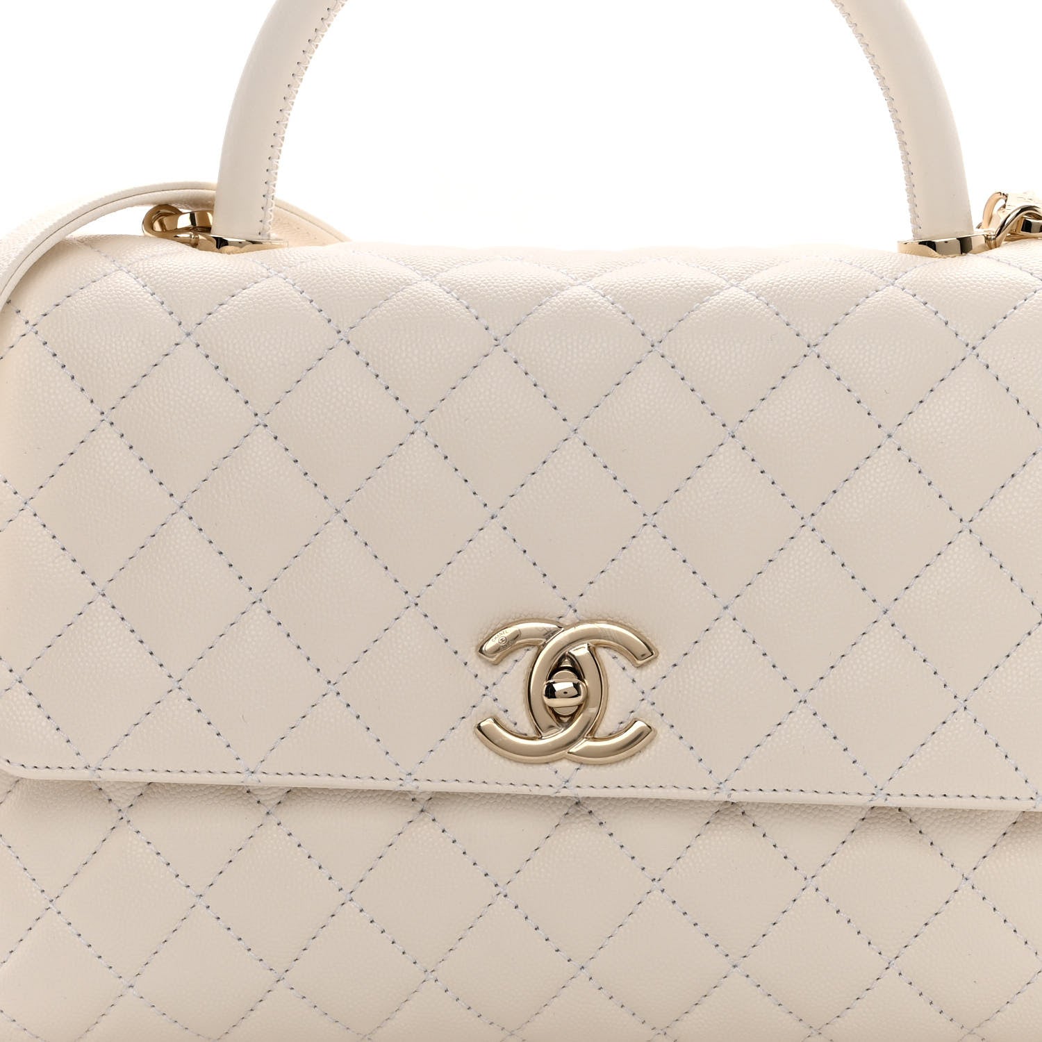 Chanel Caviar Quilted Small Coco Handle Flap White 8 of 10