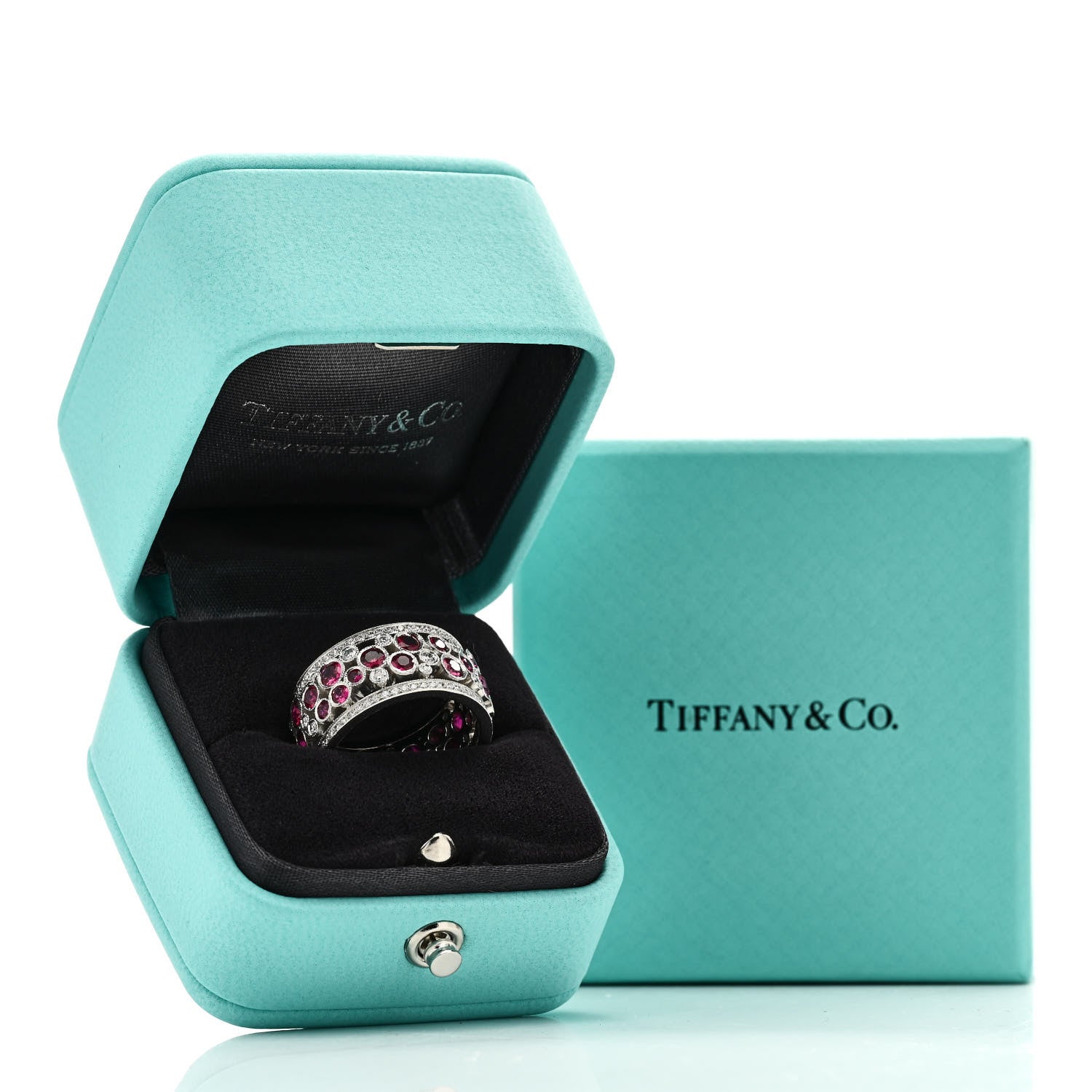 Tiffany Platinum Diamond Ruby Cobblestone Band Ring 52 6 5 of 5