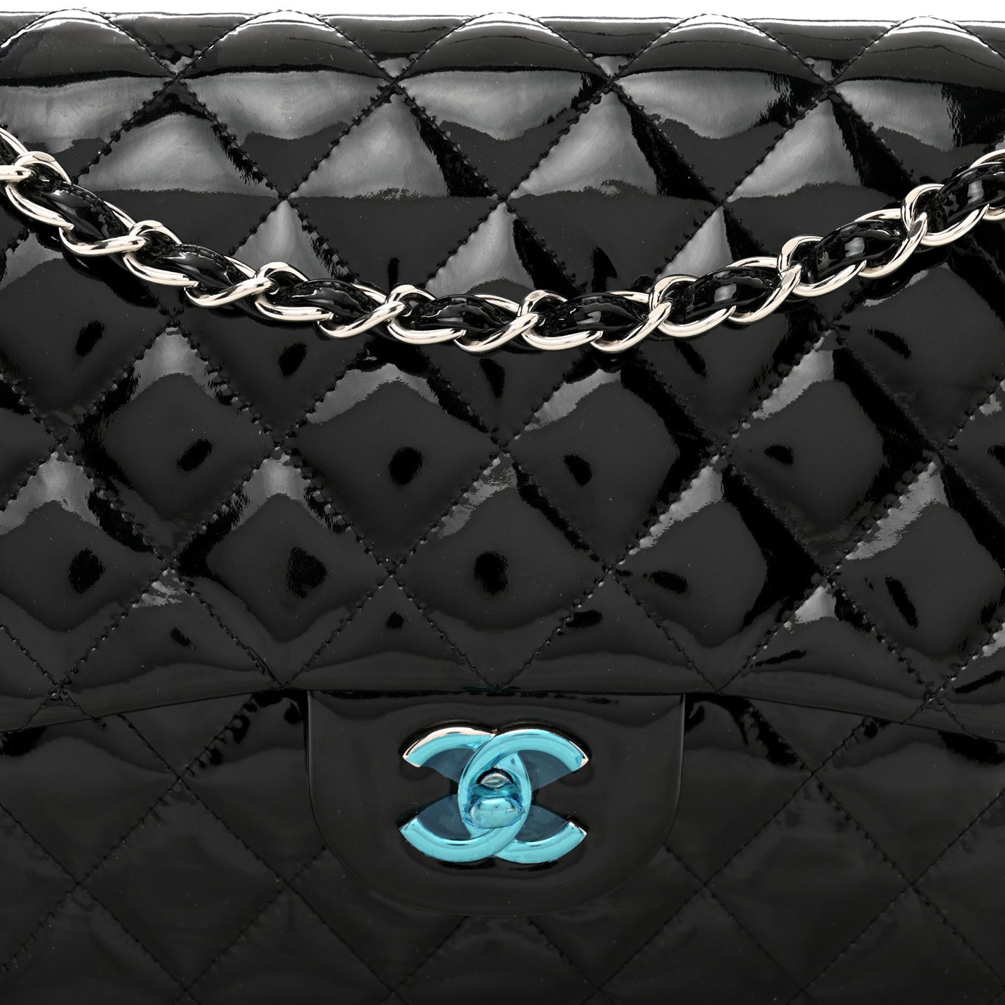 Patent Quilted Jumbo Double Flap Black