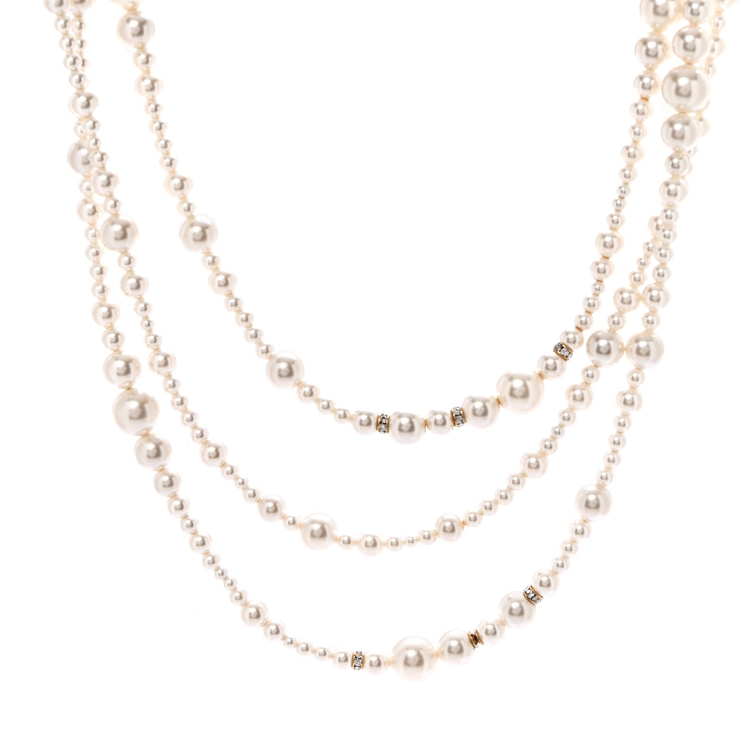 Chanel Metal Pearl Crystal Graduated CC Multi Strand Necklace Gold 4 of 5