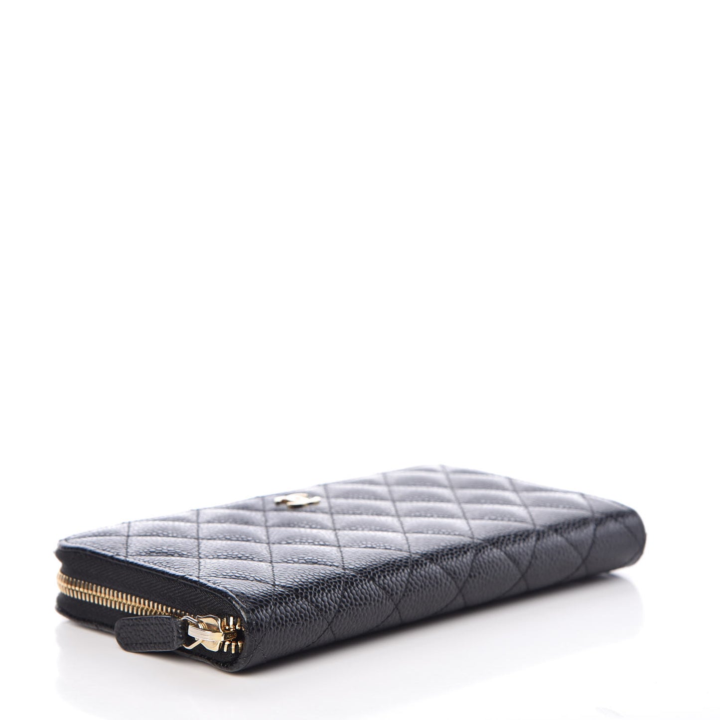 Caviar Quilted Large Gusset Zip Around Wallet Black