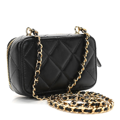 Chanel Lambskin Metal Quilted Extra Mini Vanity Case With Chain Black Gold 3 of 11