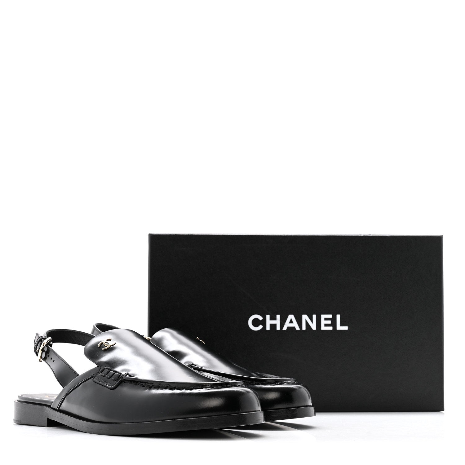 Chanel Shiny Calfskin Slingback Loafers 39 Black 1873435