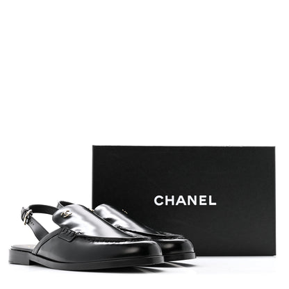 Chanel Shiny Calfskin Slingback Loafers 39 Black 10 of 10