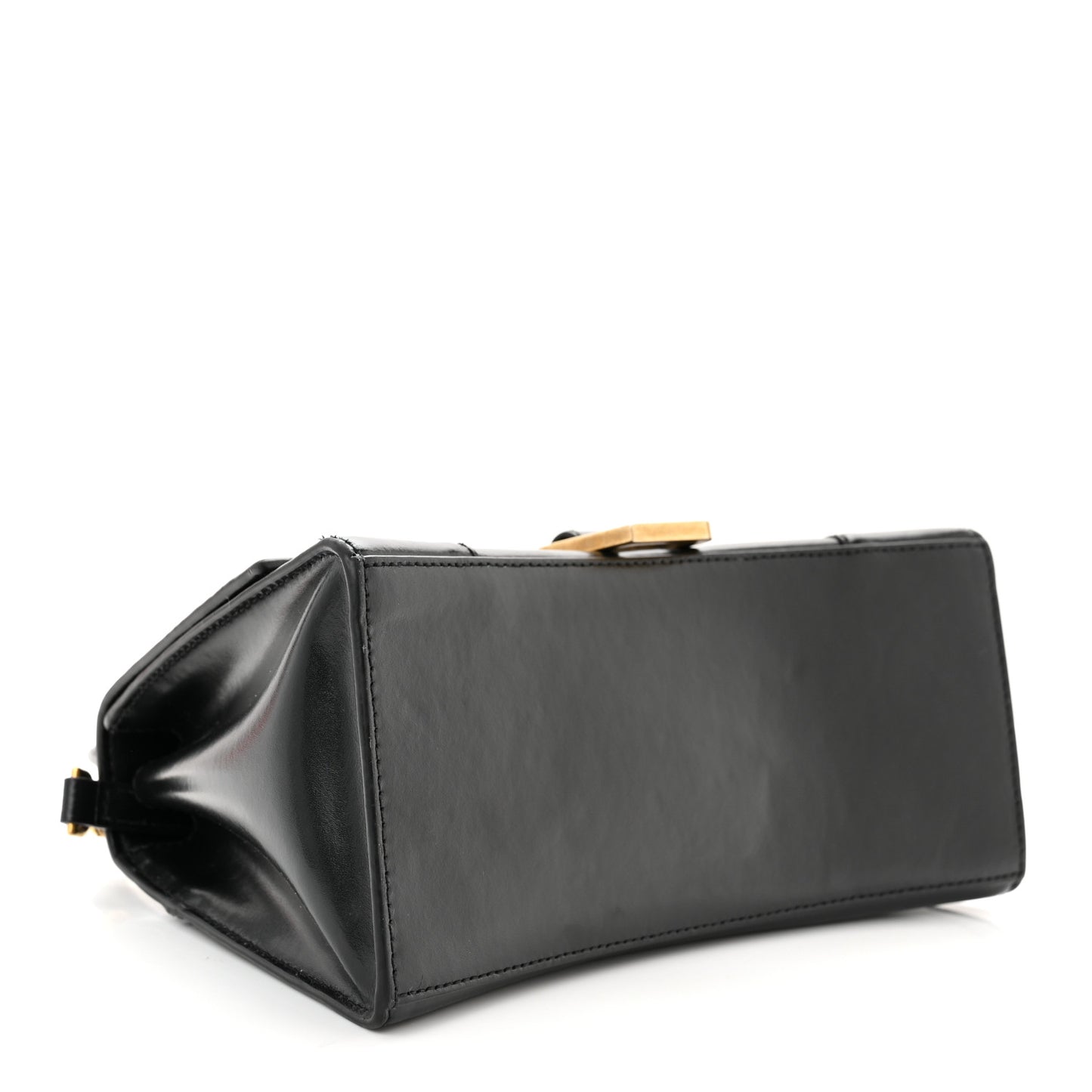 Shiny Box Calfskin Small Hourglass Top Handle Bag Black