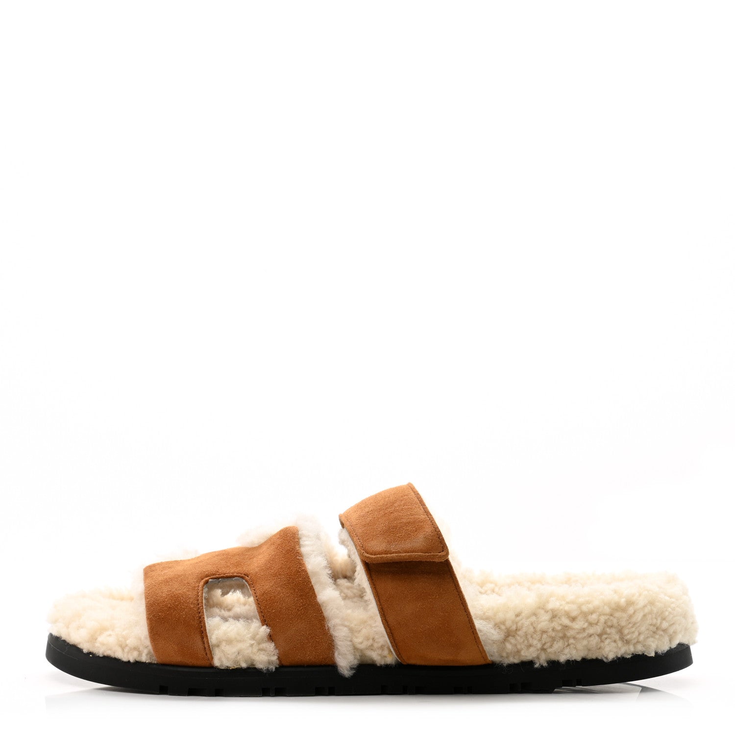 Hermes Suede Goatskin Woolskin Womens Chypre Sandals 36.5 Naturel Ecru 1 of 8