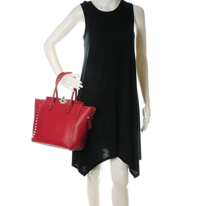 Valentino Garavani Vitello Rockstud Double Handle Tote Rosso Valentino 2 of 7