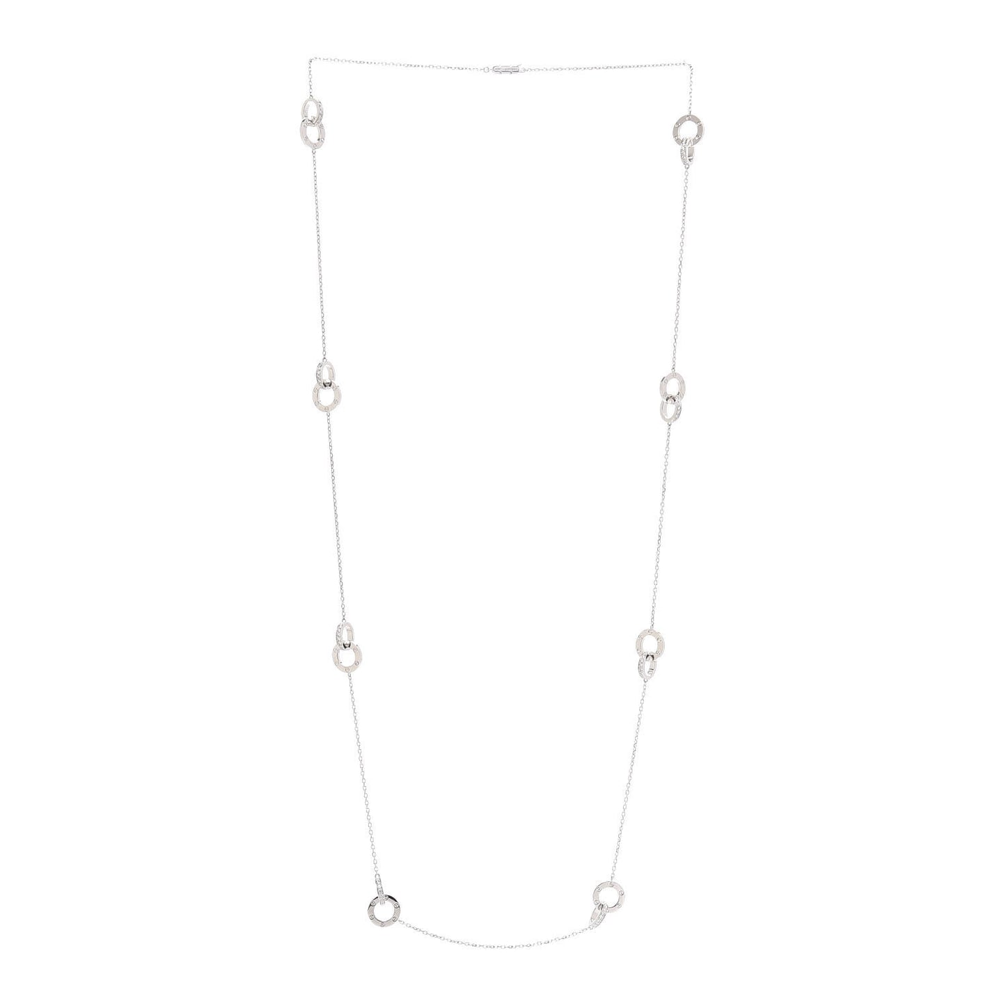 18K White Gold Diamond LOVE Long Station Necklace
