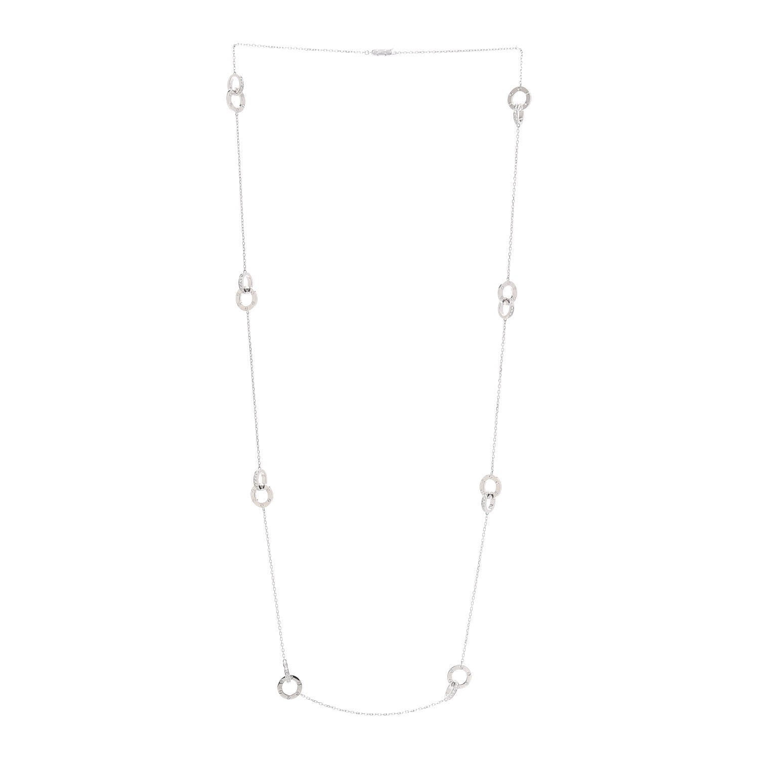 Cartier 18K White Gold Diamond LOVE Long Station Necklace 3 of 6