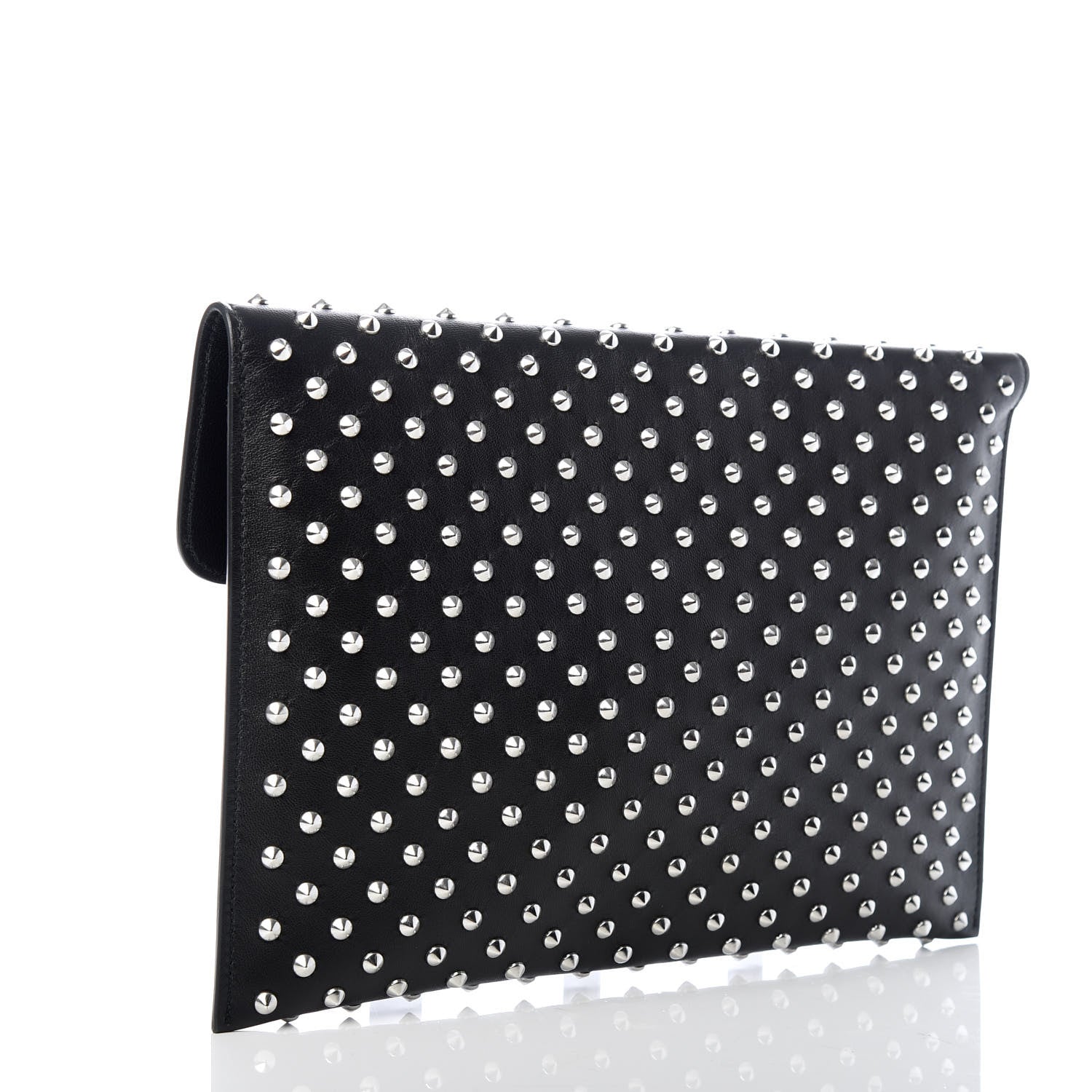 Alexander McQueen Grained Calfskin Studded Skull Envelope Clutch Black 3 of 8