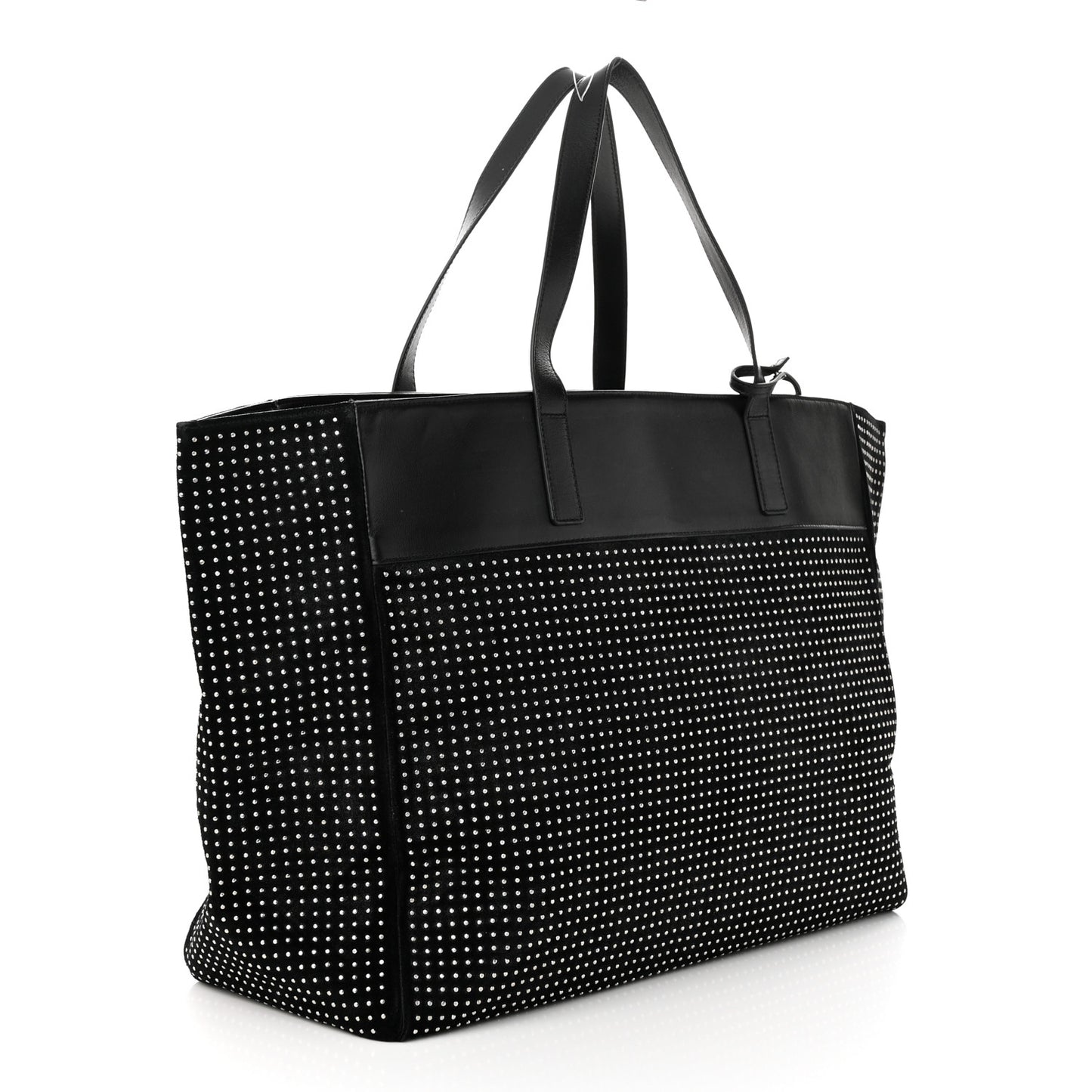 Calfskin Suede Studded Reversible East West Shopping Tote Black