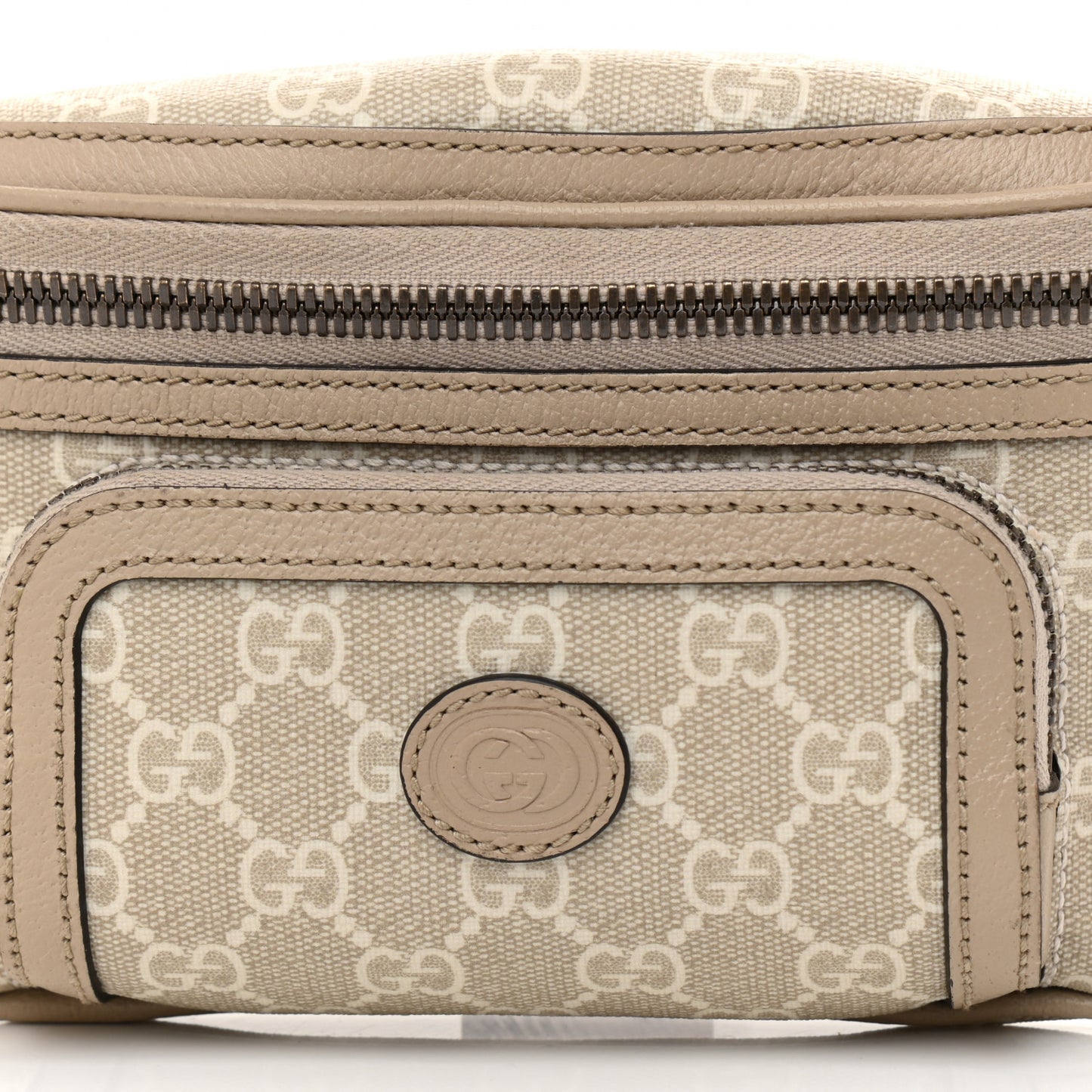 GG Supreme Monogram Textured Calfskin Web Retro Interlocking G Belt Bag Beige Mystic White Oatmeal