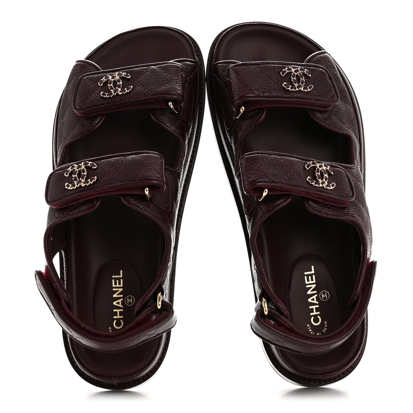 Grained Calfskin Velcro Dad Sandals 36.5 Maroon