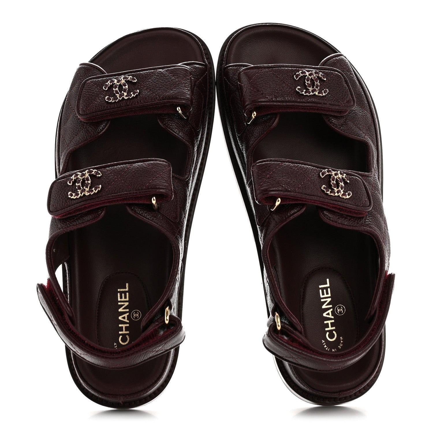 Chanel Grained Calfskin Velcro Dad Sandals 36.5 Maroon 2 of 10