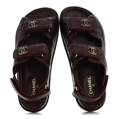 Chanel Grained Calfskin Velcro Dad Sandals 36.5 Maroon 2 of 10