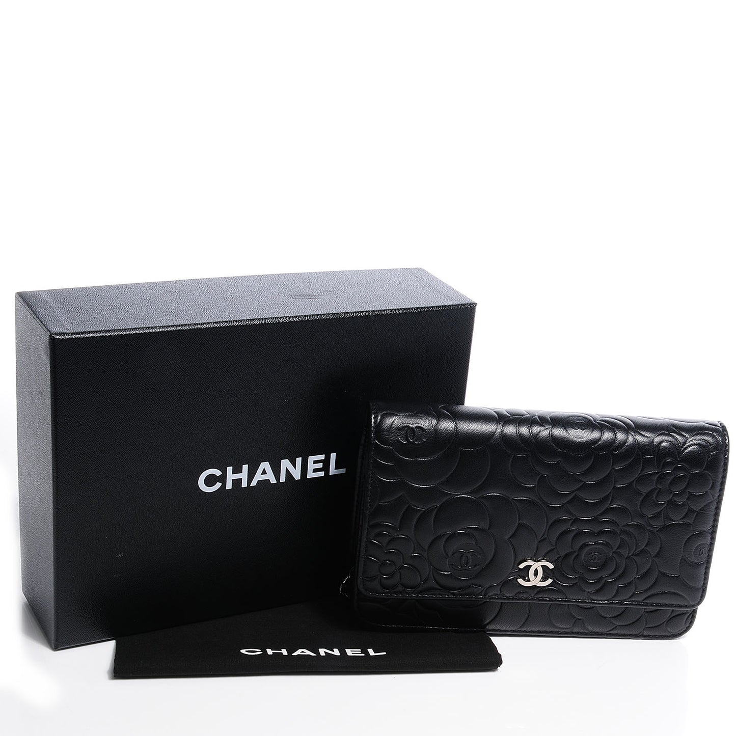 Lambskin Camellia Wallet on Chain WOC Black
