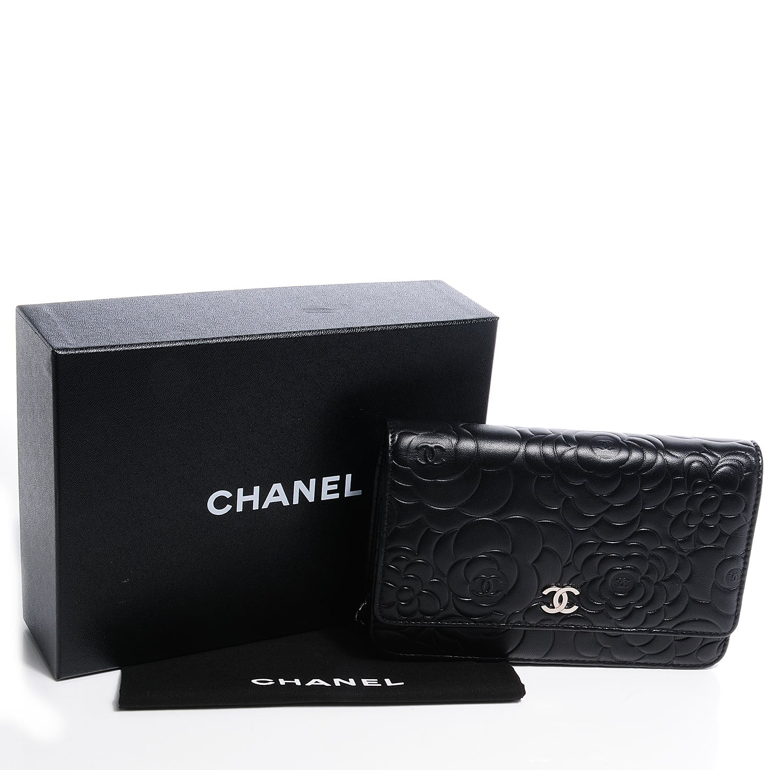 Chanel Lambskin Camellia Wallet on Chain WOC Black 5 of 9