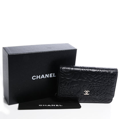 Chanel Lambskin Camellia Wallet on Chain WOC Black 5 of 9