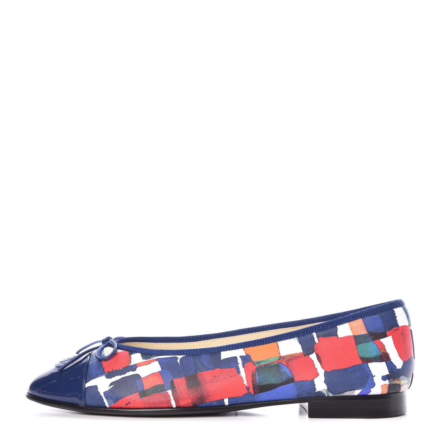 Chanel Patent Calfskin Printed CC Cap Toe Ballerina Flats 41 Blue Red Orange Navy 1 of 9