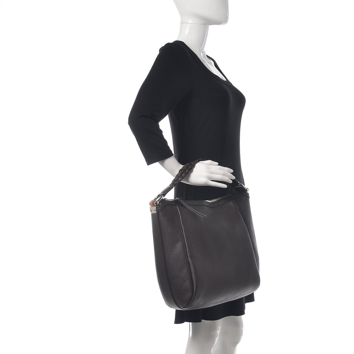 Grained Calfskin Bamboo Bar Hobo Dark Brown