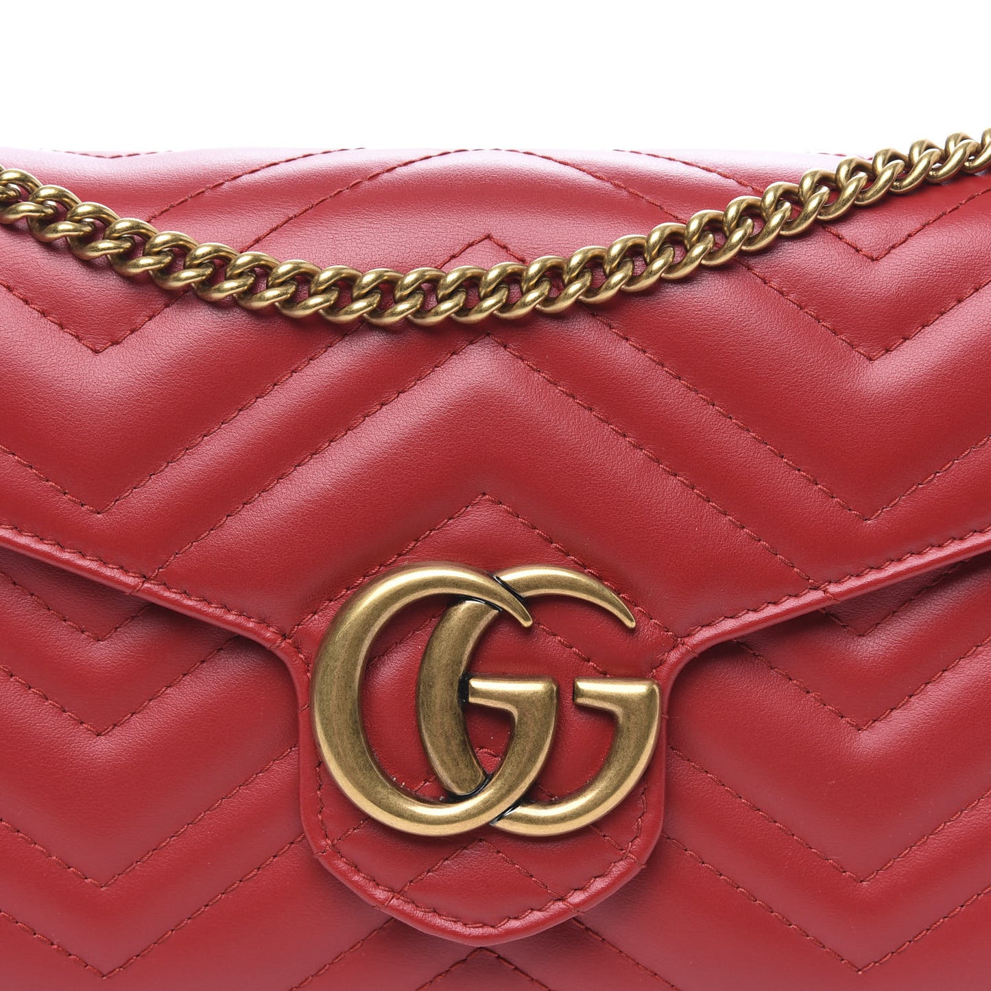 Calfskin Matelasse GG Marmont Chain Wallet Hibiscus Red