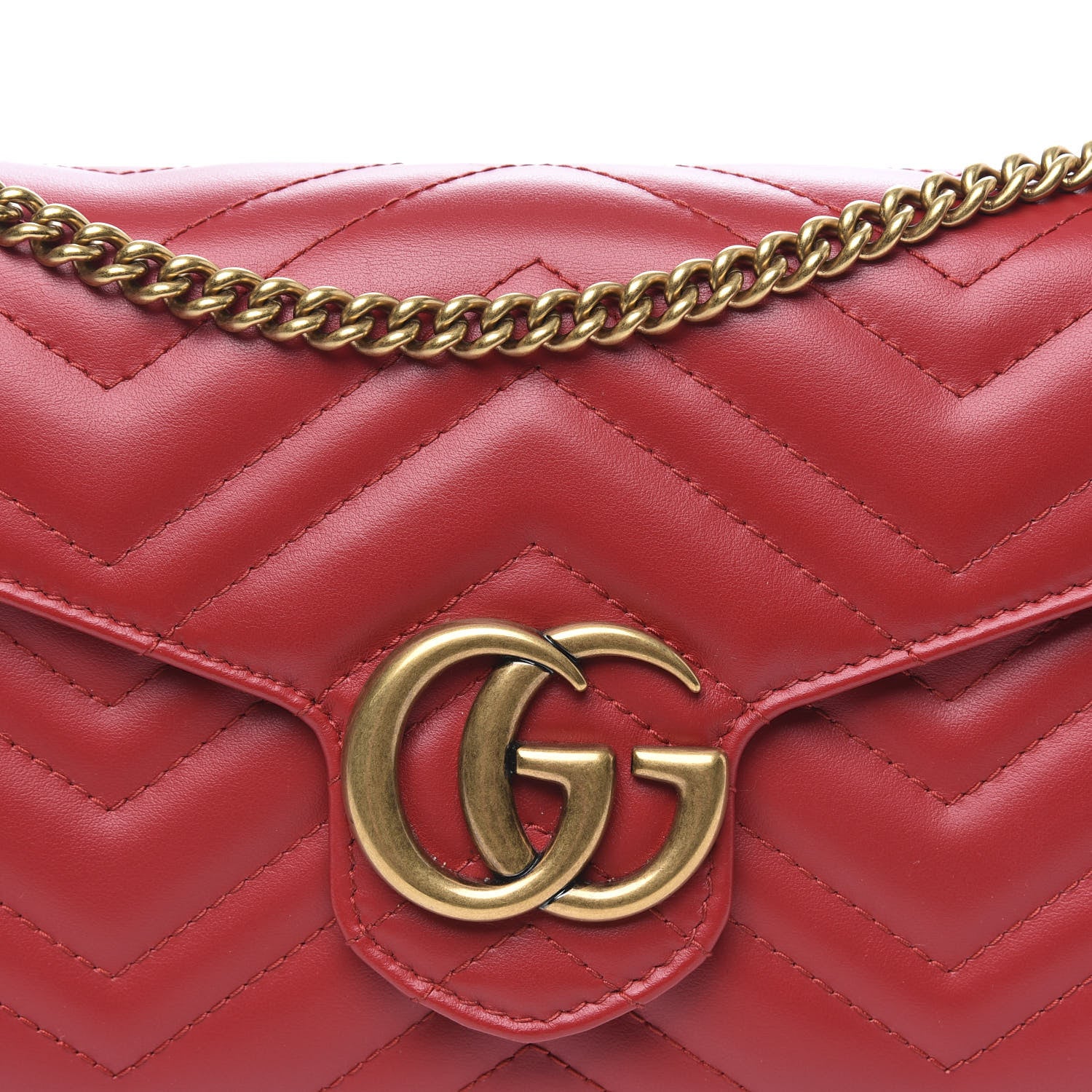 Gucci Calfskin Matelasse GG Marmont Chain Wallet Hibiscus Red 9 of 9