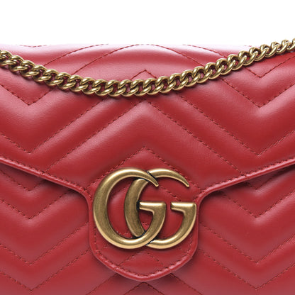 Gucci Calfskin Matelasse GG Marmont Chain Wallet Hibiscus Red 9 of 9