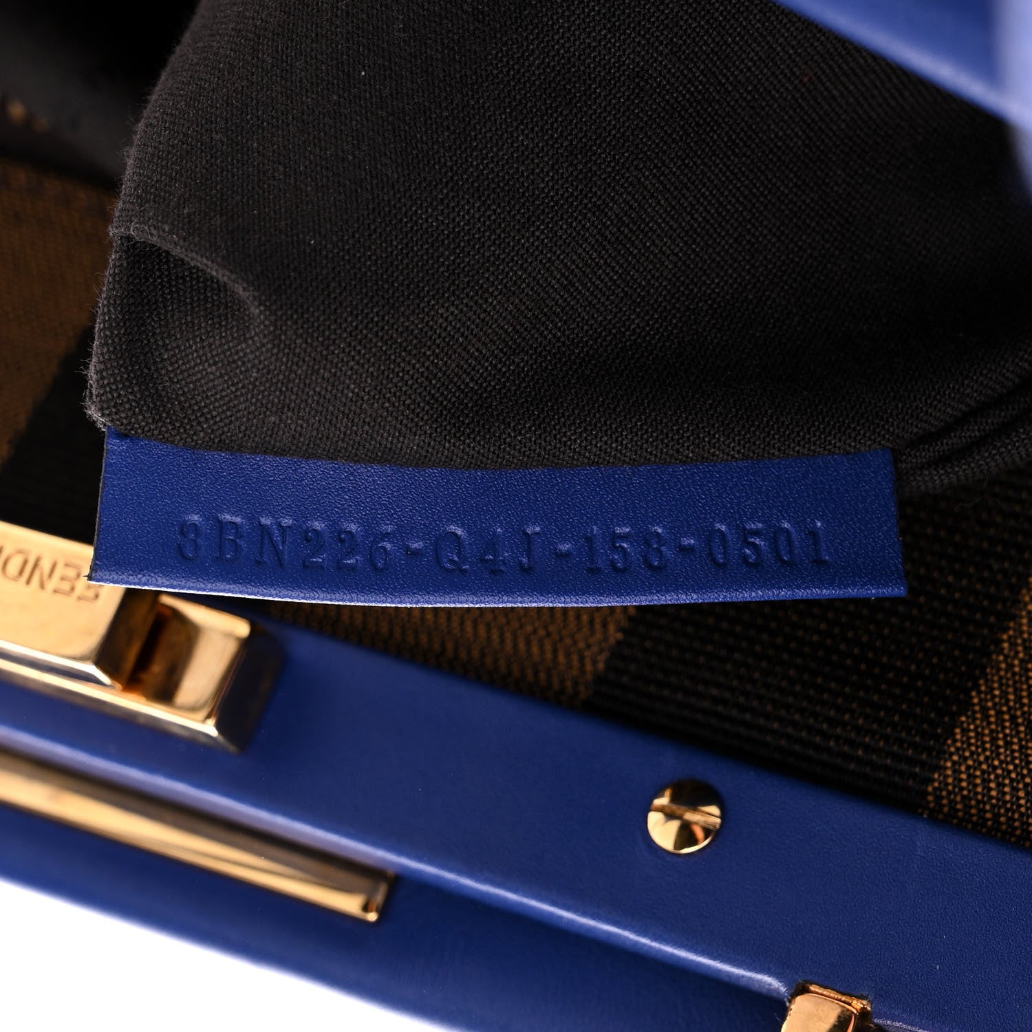 Fendi Vitello Morgan Fabric Jacquard Pequin Medium Peekaboo Iconic Satchel Blue Neon Tobacco 8 of 13