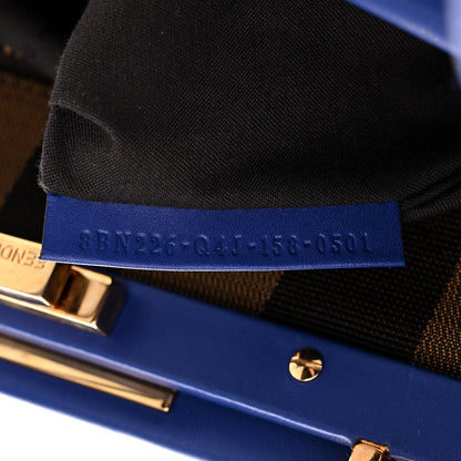Fendi Vitello Morgan Fabric Jacquard Pequin Medium Peekaboo Iconic Satchel Blue Neon Tobacco 8 of 13
