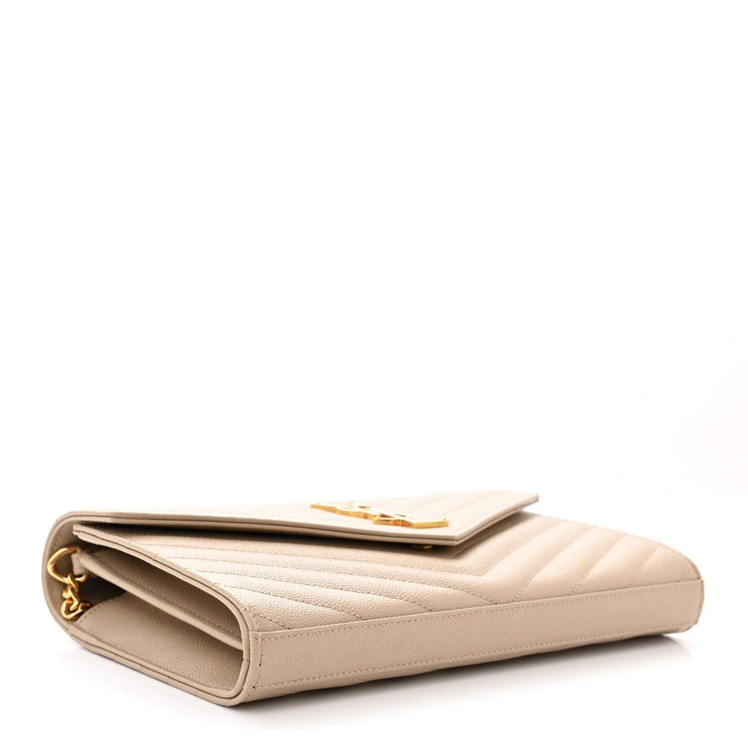 Saint Laurent Grain De Poudre Matelasse Chevron Monogram Chain Wallet Dark Beige 4 of 9