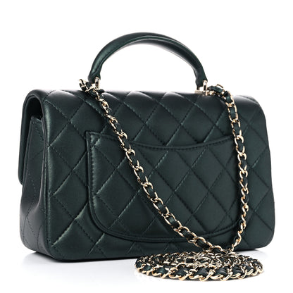 Chanel Iridescent Lambskin Quilted Mini Top Handle Rectangular Flap Dark Green 2 of 9