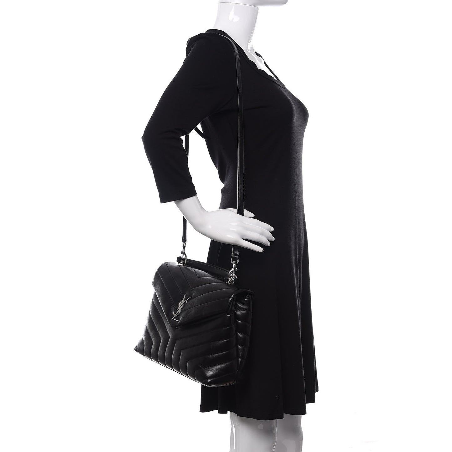 Calfskin Y Quilted Monogram Medium Loulou Chain Satchel Black