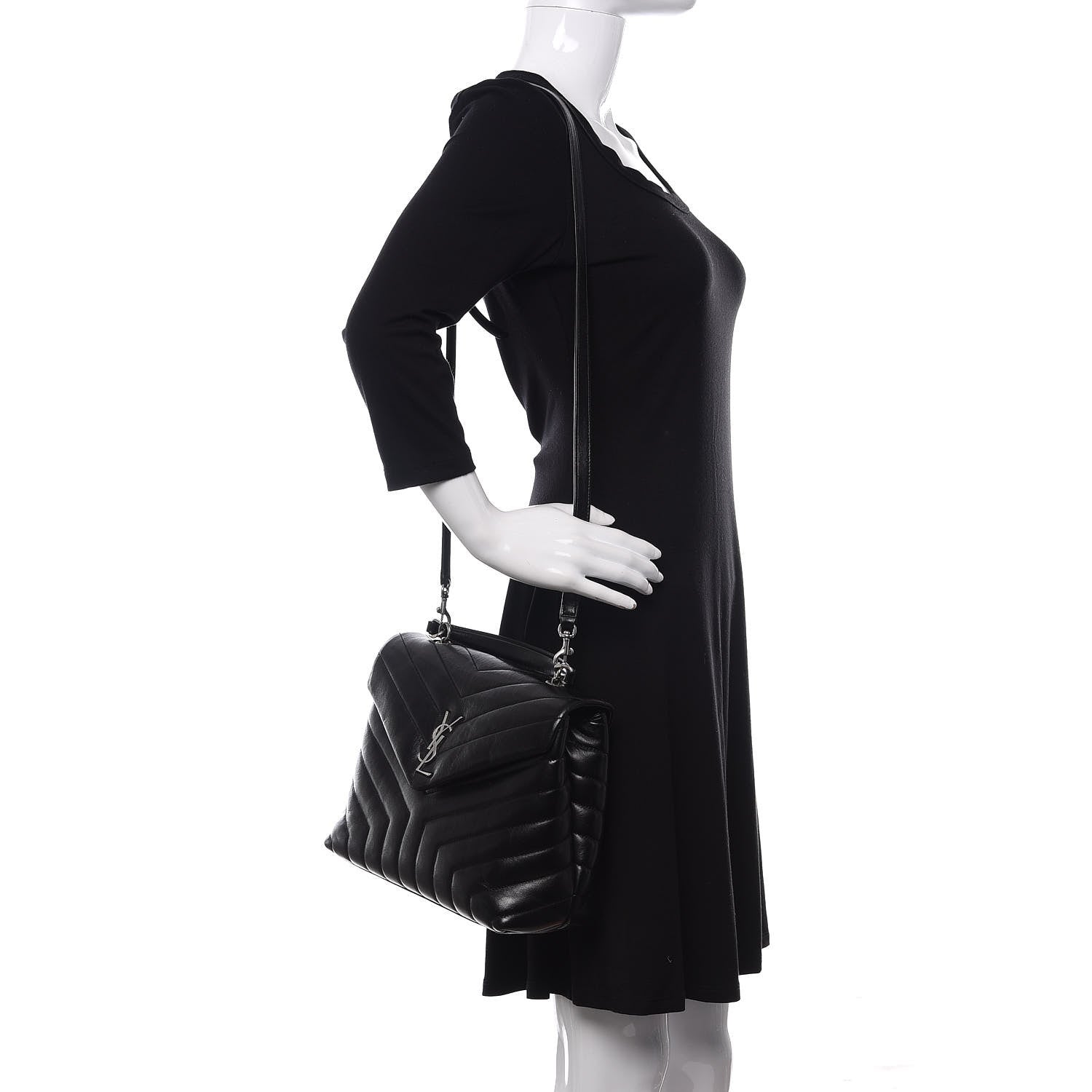 Saint Laurent Calfskin Y Quilted Monogram Medium Loulou Chain Satchel Black 3 of 12