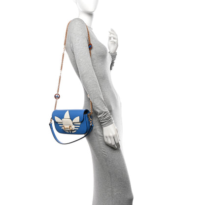 Gucci X ADIDAS Textured Dollar Calfskin Web Small Trefoil Horsebit 1955 Shoulder Bag Blue Off White 2 of 9