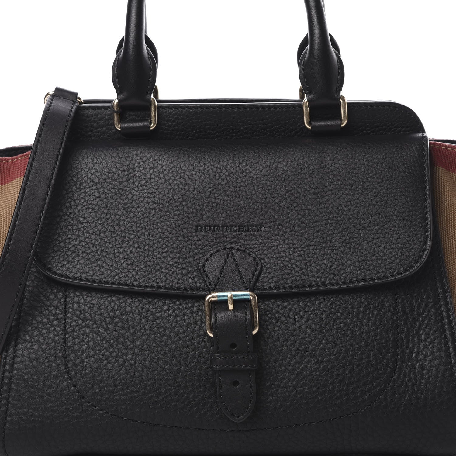 Burberry Canvas Mega Check Grained Calfskin Medium Harcourt Satchel Black 10 of 12