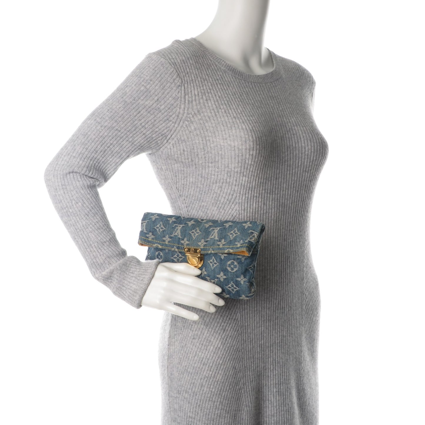 Monogram Denim Pochette Plat Clutch Blue