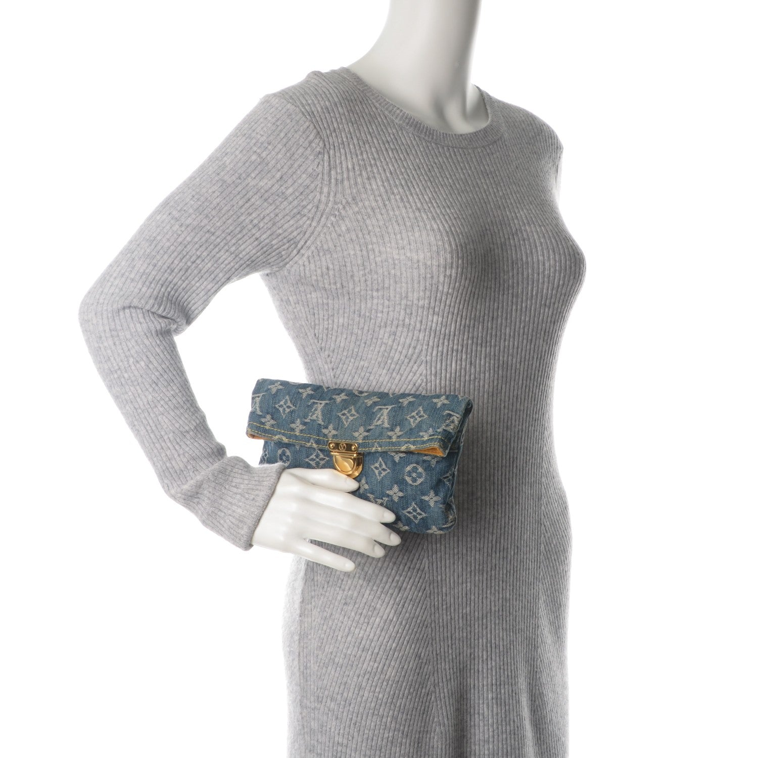 Louis Vuitton Monogram Denim Pochette Plat Clutch Blue 2 of 6