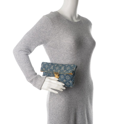 Louis Vuitton Monogram Denim Pochette Plat Clutch Blue 2 of 6