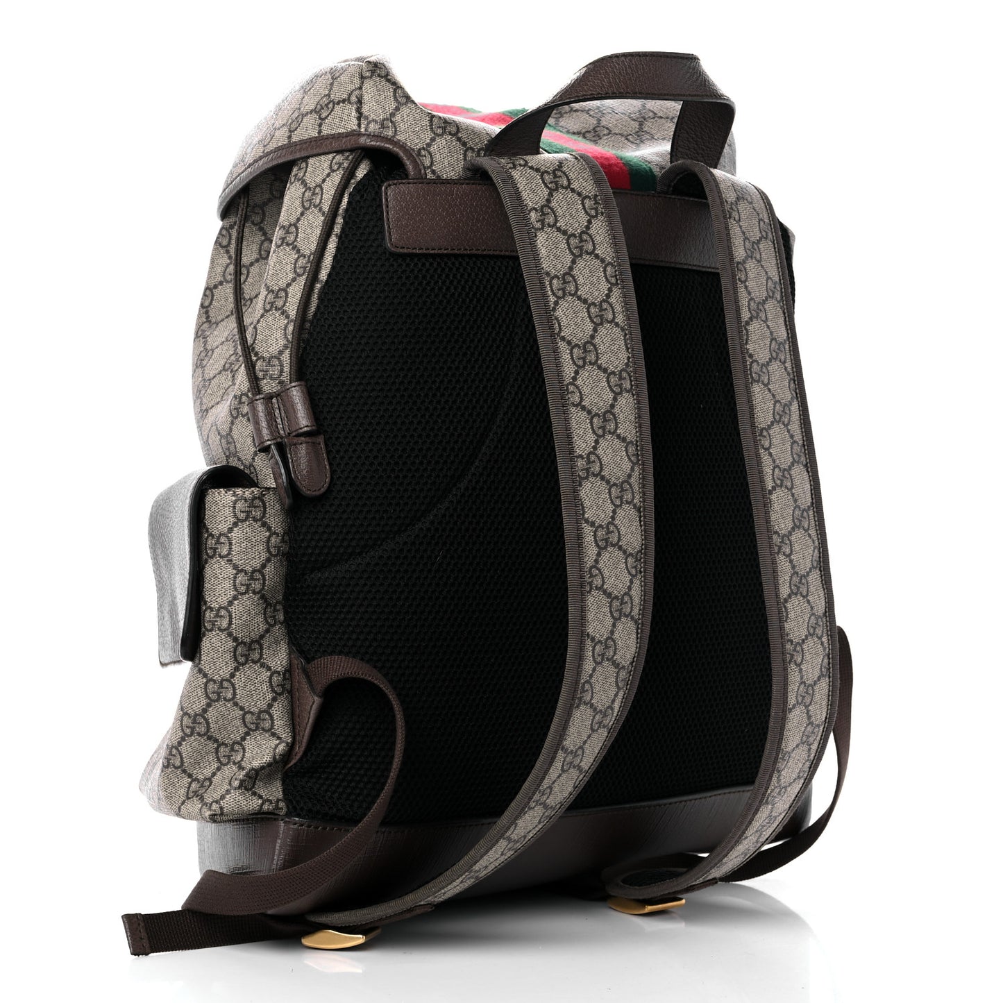 GG Supreme Monogram Medium Ophidia Double Buckle Backpack Brown