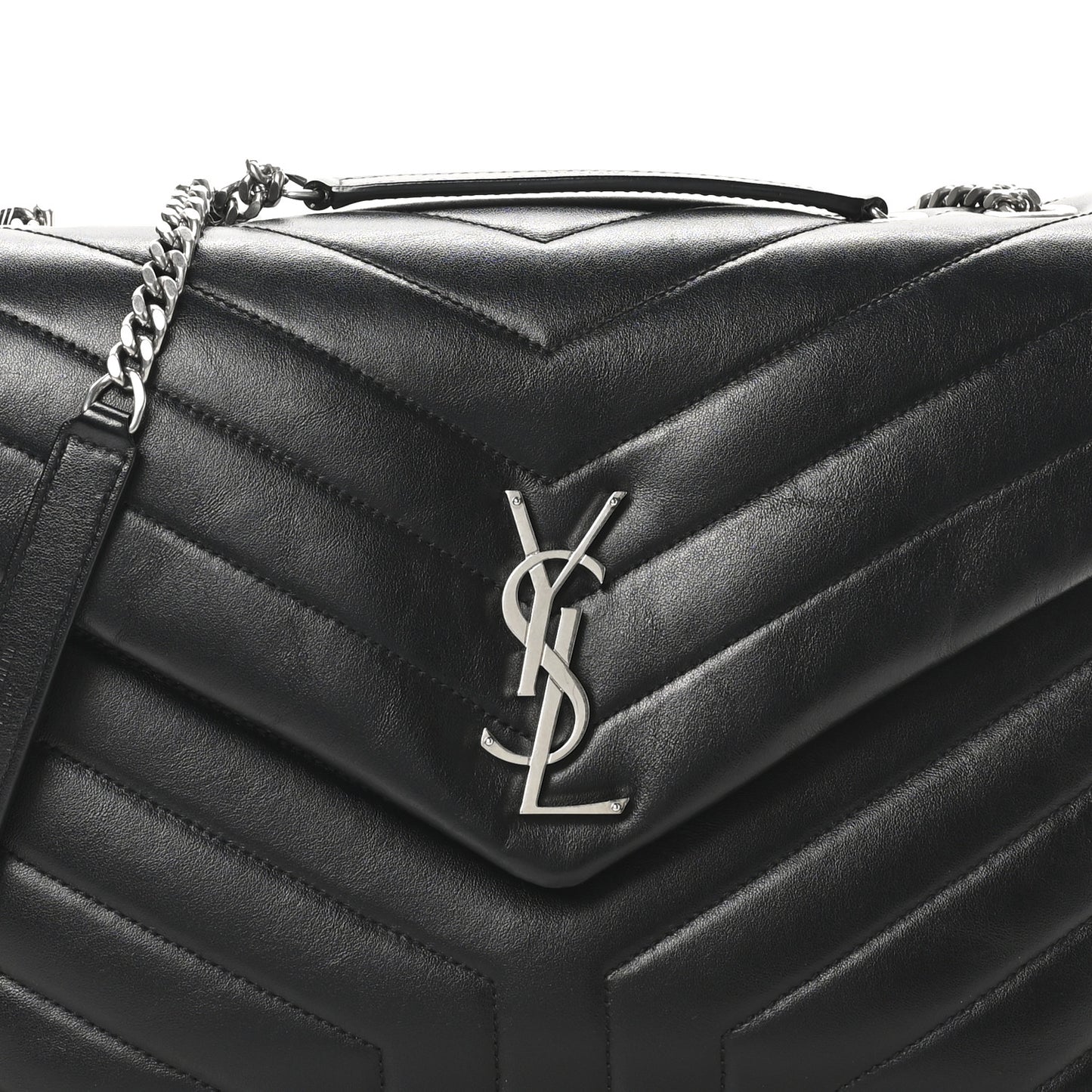 Calfskin Y Quilted Monogram Medium Loulou Chain Satchel Black
