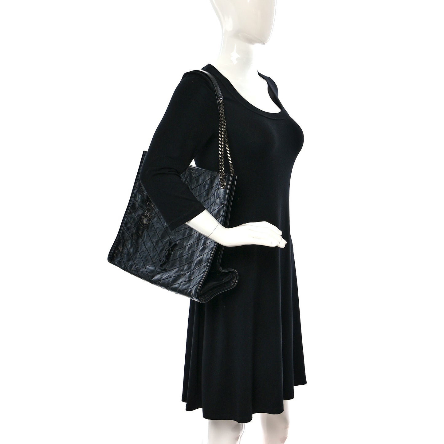 Crinkled Calfskin Matelasse Monogram Niki Shoulder Bag Black