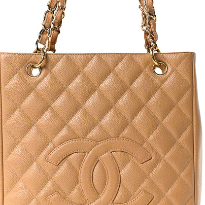 Chanel Caviar Quilted Petit Shopping Tote PST Dark Beige 8 of 10